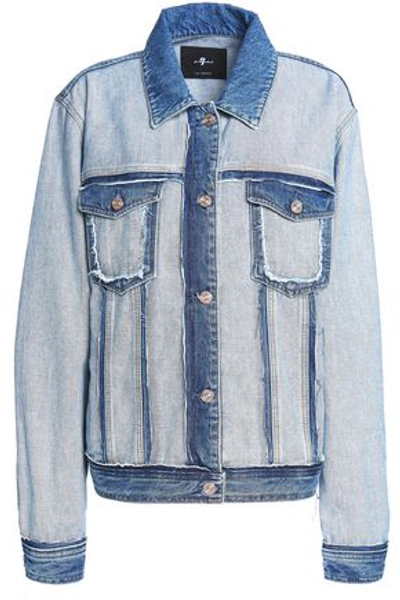 Shop 7 For All Mankind Woman Paneled Two-tone Denim Jacket Mid Denim