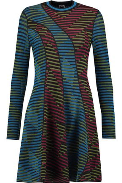 Shop M Missoni Paneled Crochet-knit Wool-blend Mini Dress In Cobalt Blue