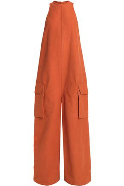 Shop Rick Owens Woman Cotton And Silk-blend Fleece Jumpsuit Orange