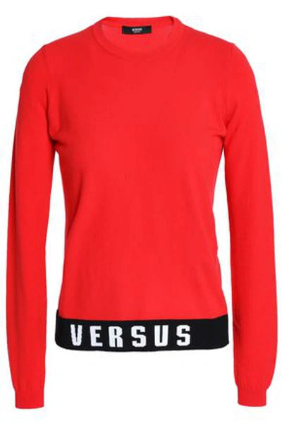 Shop Versus Woman Intarsia-trimmed Stretch-knit Sweater Red