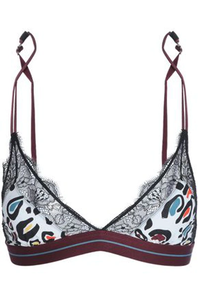 Shop Love Stories Woman Lace-trimmed Leopard-print Stretch-jersey Soft-cup Triangle Bra Off-white