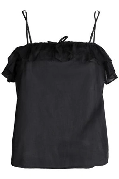 Shop Anine Bing Woman Ruffle-trimmed Cotton-mousseline Camisole Black