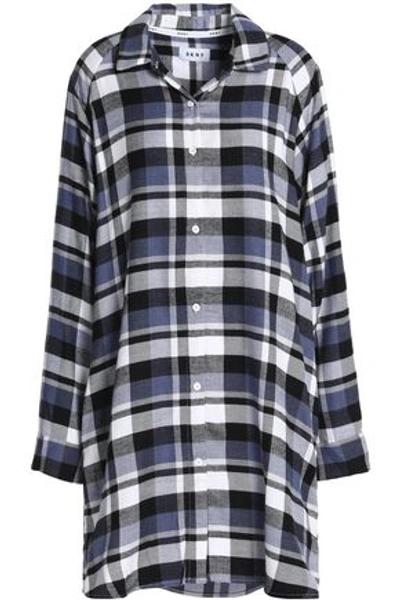 Shop Dkny Woman Checked Flannel Nightdress Blue