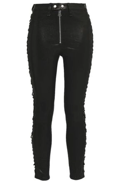 Shop Rag & Bone Woman Cropped Lace-up Leather Skinny Pants Black