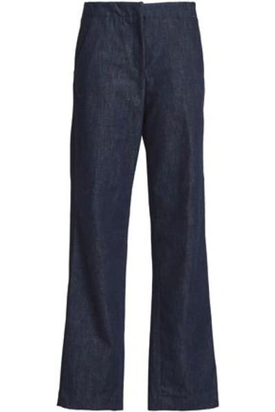 Shop Rag & Bone Woman Crepe-trimmed Denim Wide-leg Pants Dark Denim