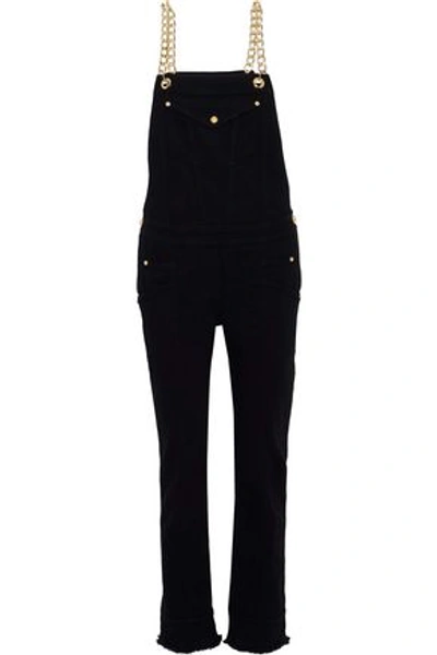 Shop Balmain Woman Chain-embellished Denim Overalls Black