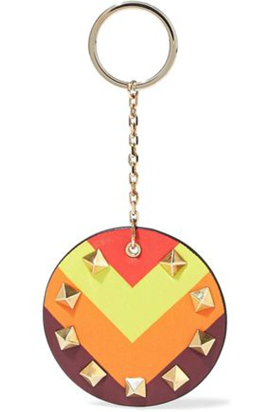 Shop Valentino Woman Studded Printed Leather Keychain Multicolor