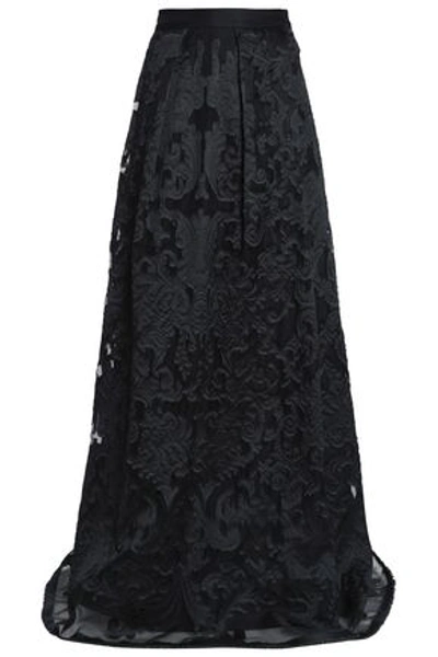 Shop Alberta Ferretti Woman Fil Coupé Organza Maxi Skirt Black