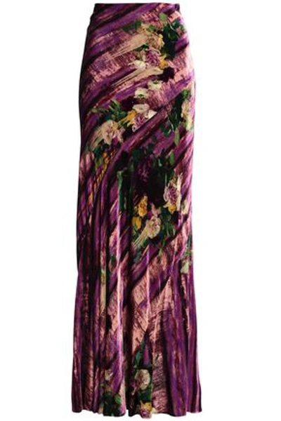 Shop Alberta Ferretti Printed Velvet Maxi Skirt In Violet