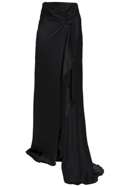 Shop Alberta Ferretti Woman Draped Silk-satin Maxi Skirt Black