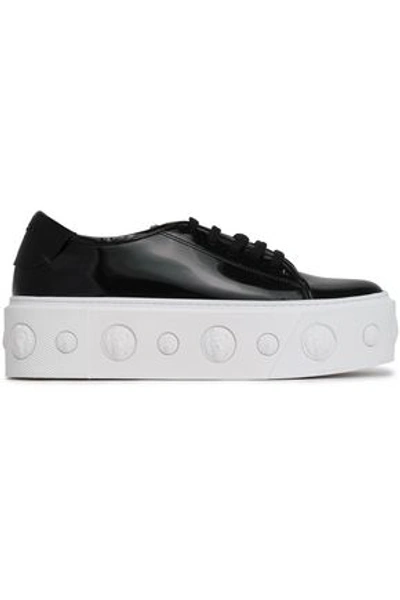 Shop Versus Versace Woman Embellished Patent-leather Platform Sneakers Black