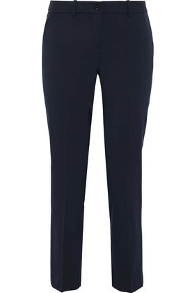 Shop Michael Kors Cropped Stretch-wool Twill Slim-leg Pants In Midnight Blue