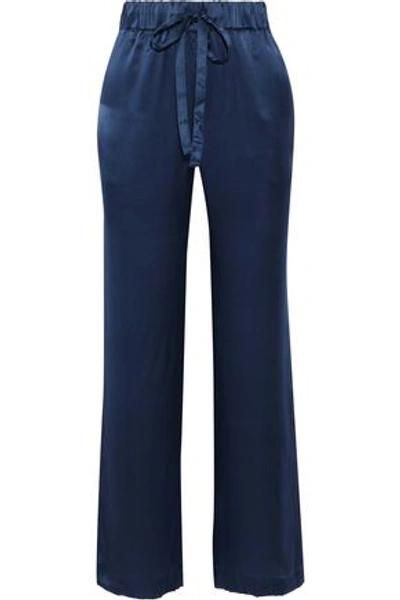 Shop Anine Bing Woman Piper Silk-satin Straight-leg Pants Navy