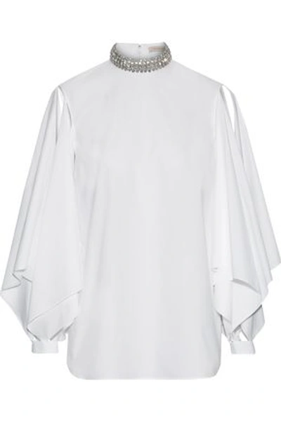 Shop Christopher Kane Woman Appliquéd Cotton-poplin Blouse White