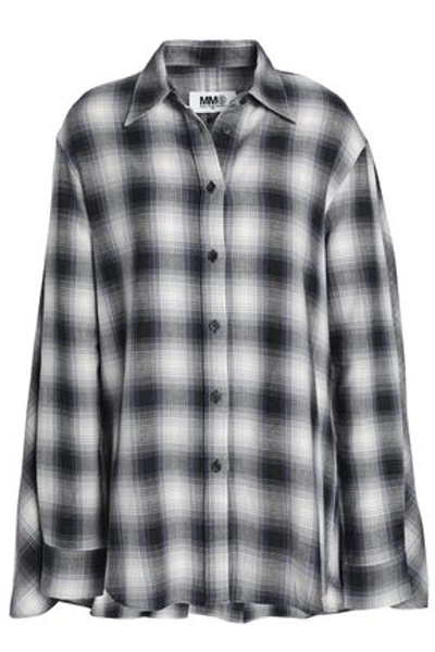 Shop Mm6 Maison Margiela Woman Pleated Checked Cotton-flannel Shirt Gray