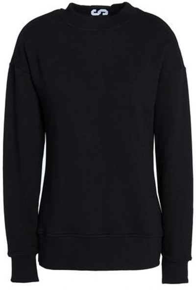 Shop Versus Versace Woman Jacquard Knit-trimmed Ruched French Cotton-terry Sweatshirt Black