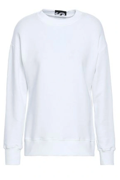 Shop Versus Versace Woman Jacquard Knit-trimmed Ruched French Cotton-terry Sweatshirt White