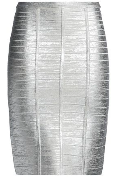 Shop Herve Leger Hervé Léger Woman Metallic Coated Bandage Skirt Silver