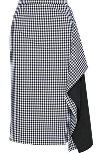 Shop Tibi Woman Ruffled Woven-paneled Gingham Twill Skirt Black