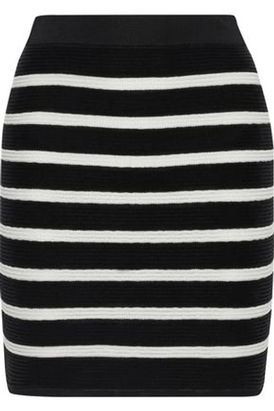 Shop Balmain Striped Stretch-knit Mini Skirt In Black