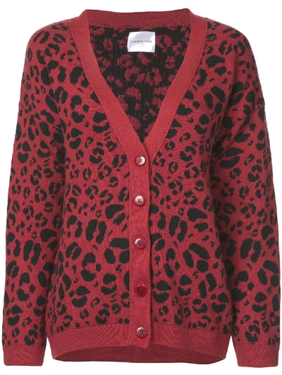 ANINE BING JUSTINE LEOPARD PRINT CARDIGAN - 红色