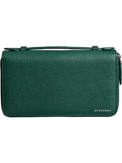 Shop Burberry Grainy Leather Travel Wallet - Green