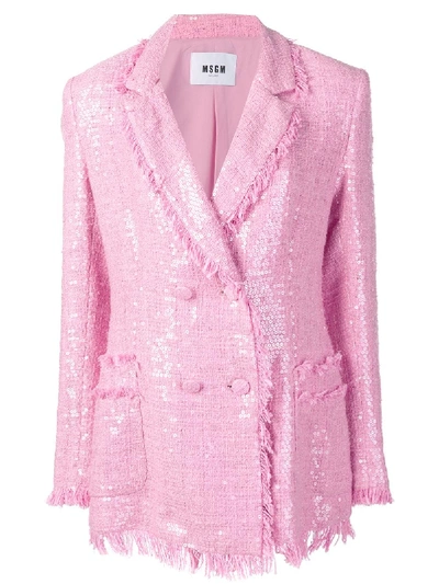 Shop Msgm Sequin Tweed Jacket - Pink