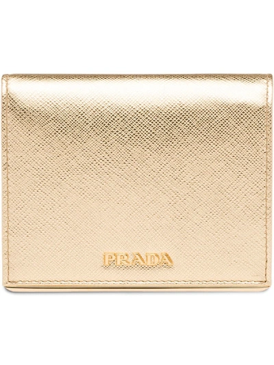 Shop Prada Small Saffiano Leather Wallet - Gold