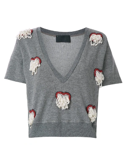 Shop Andrea Bogosian Embroidered Top In Grey