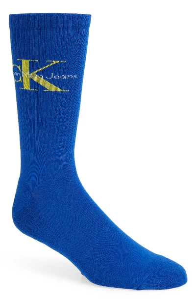 Shop Calvin Klein Logo Socks In Bright Blue
