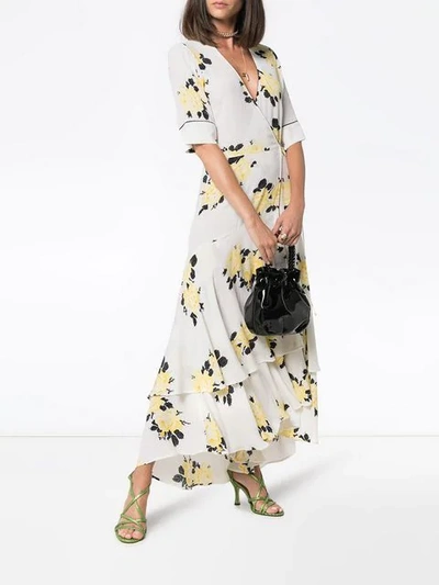 Shop Ganni V-neck Floral Print Dress In Neutrals