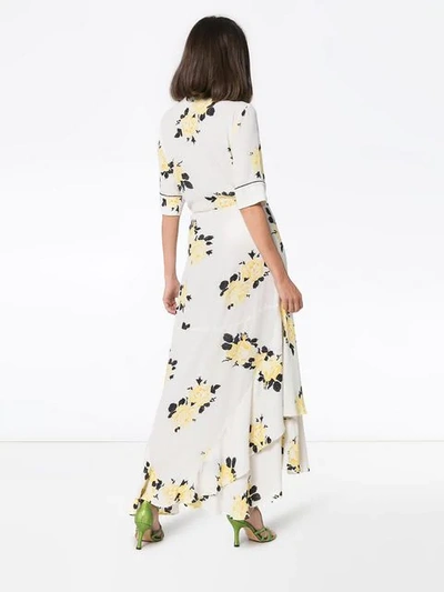 Shop Ganni V-neck Floral Print Dress In Neutrals