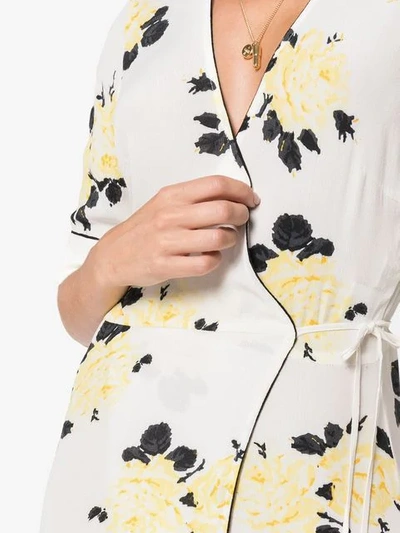 Shop Ganni V-neck Floral Print Dress In Neutrals