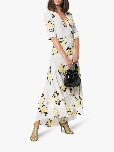 Shop Ganni V-neck Floral Print Dress In Nude/neutrals