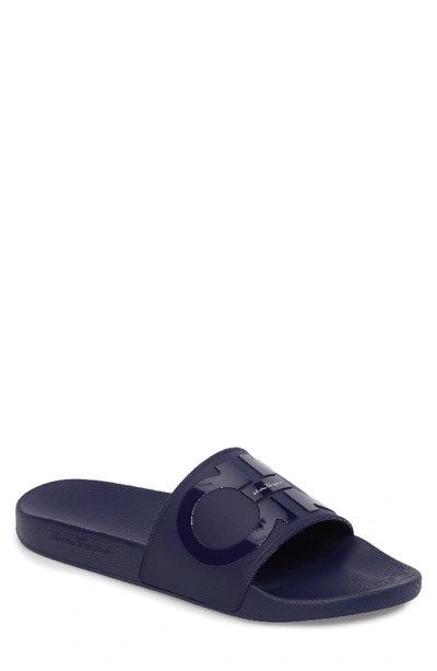 Shop Ferragamo Groove 2 Slide Sandal In Navy