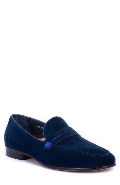Shop Robert Graham Norris Button Loafer In Navy Leather