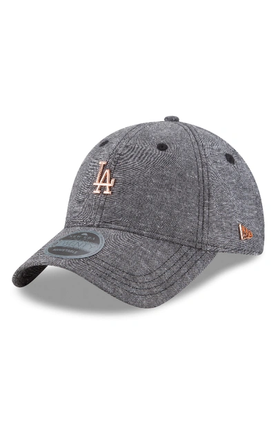 Shop New Era Mlb Badged Black Label Linen & Cotton Ball Cap - Black In Los Angeles Dodgers