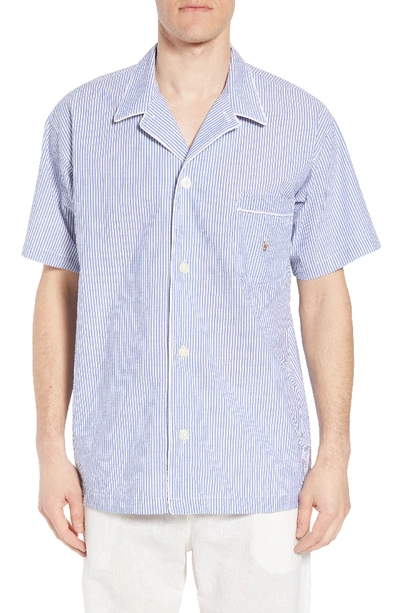 Shop Polo Ralph Lauren Seersucker Pajama Shirt In Blue Seersucker/ White