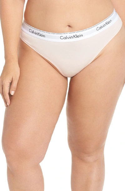 Shop Calvin Klein Modern Cotton-blend Thong In Nymphs Thigh