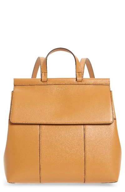 Shop Tory Burch Block T Leather Backpack - Brown In British Tan / British Tan