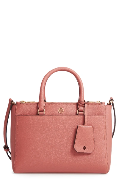 Shop Tory Burch Small Robinson Double-zip Leather Tote - Coral In Tramonto
