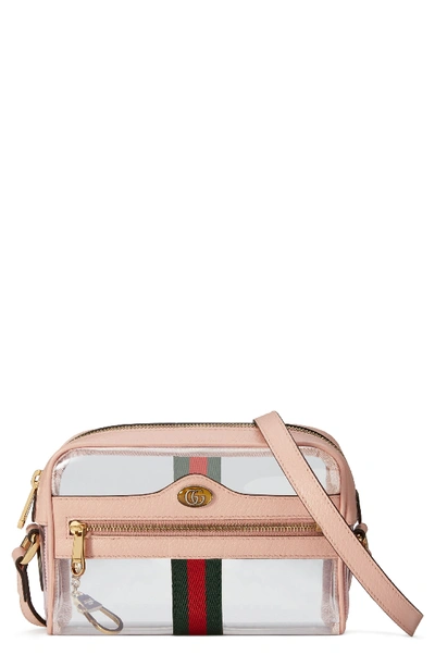 Shop Gucci Mini Ophidia Transparent Convertible Bag - Pink In Pink/ Perfect Pink/ Vert Red
