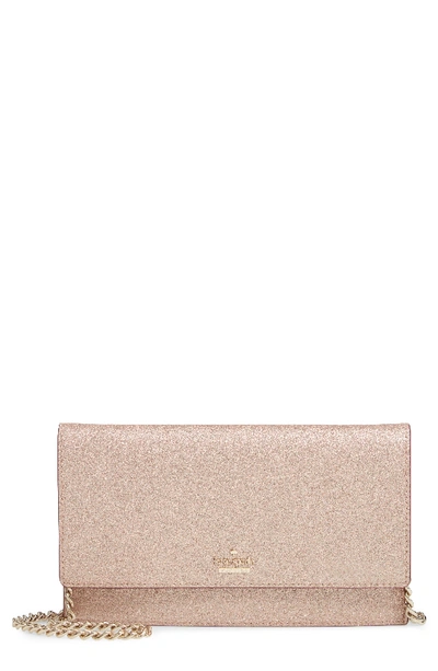 Shop Kate Spade Burgess Court - Brennan Glitter Leather Crossbody Clutch - Pink In Rose Gold