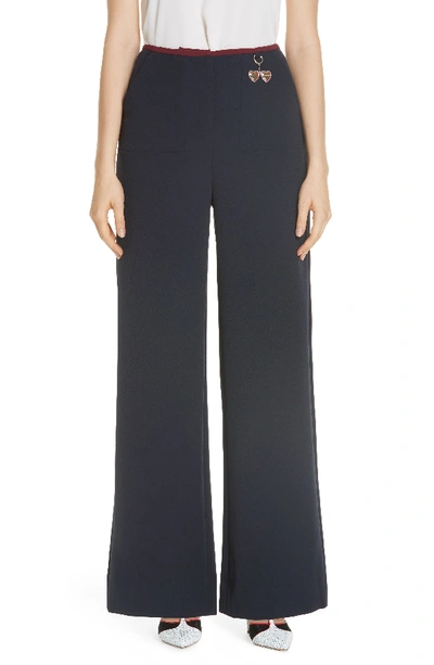 Shop Ted Baker Colour By Numbers Wide Leg Trousers In Navy