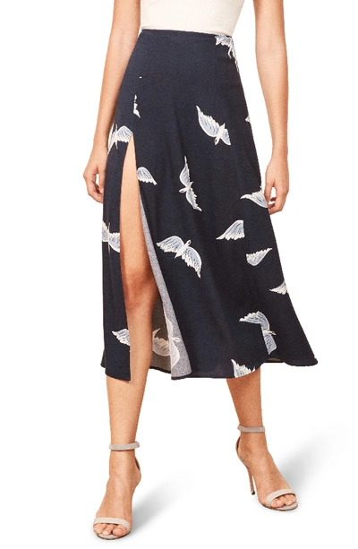 Shop Reformation Zoe Side Slit Midi Skirt In Sparrow