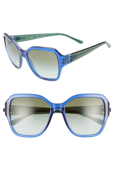 Shop Tory Burch Reva 56mm Square Sunglasses - Transparent Light Blue
