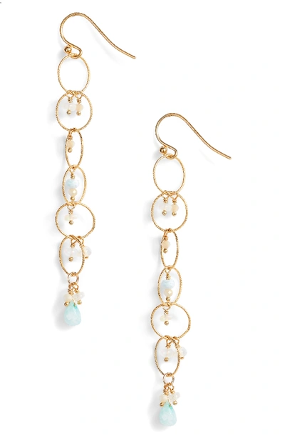 Shop Chan Luu Chain Hoop Drop Earrings With Pearls In Amazonite Mix