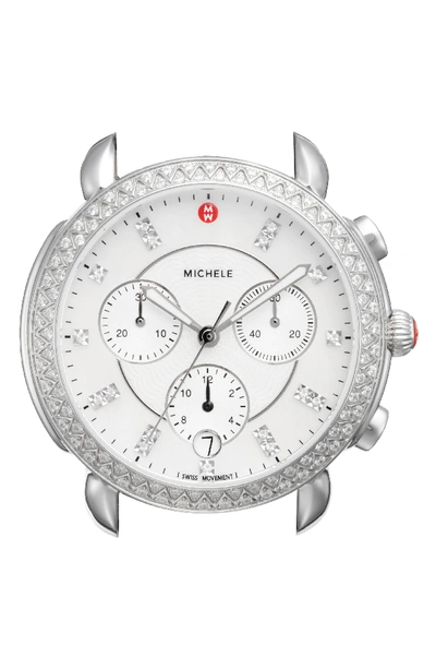 Shop Michele Sidney Chrono Diamond Diamond Dial Watch Case, 38mm In Silver/ Black Mop/ Silver