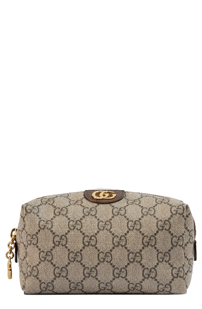 Shop Gucci Small Ophidia Canvas Cosmetics Pouch In Beige Ebony/ New Acero
