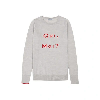 Shop Ille De Cocos Qui Moi Merino Sweater - Pebble Grey- Red In White